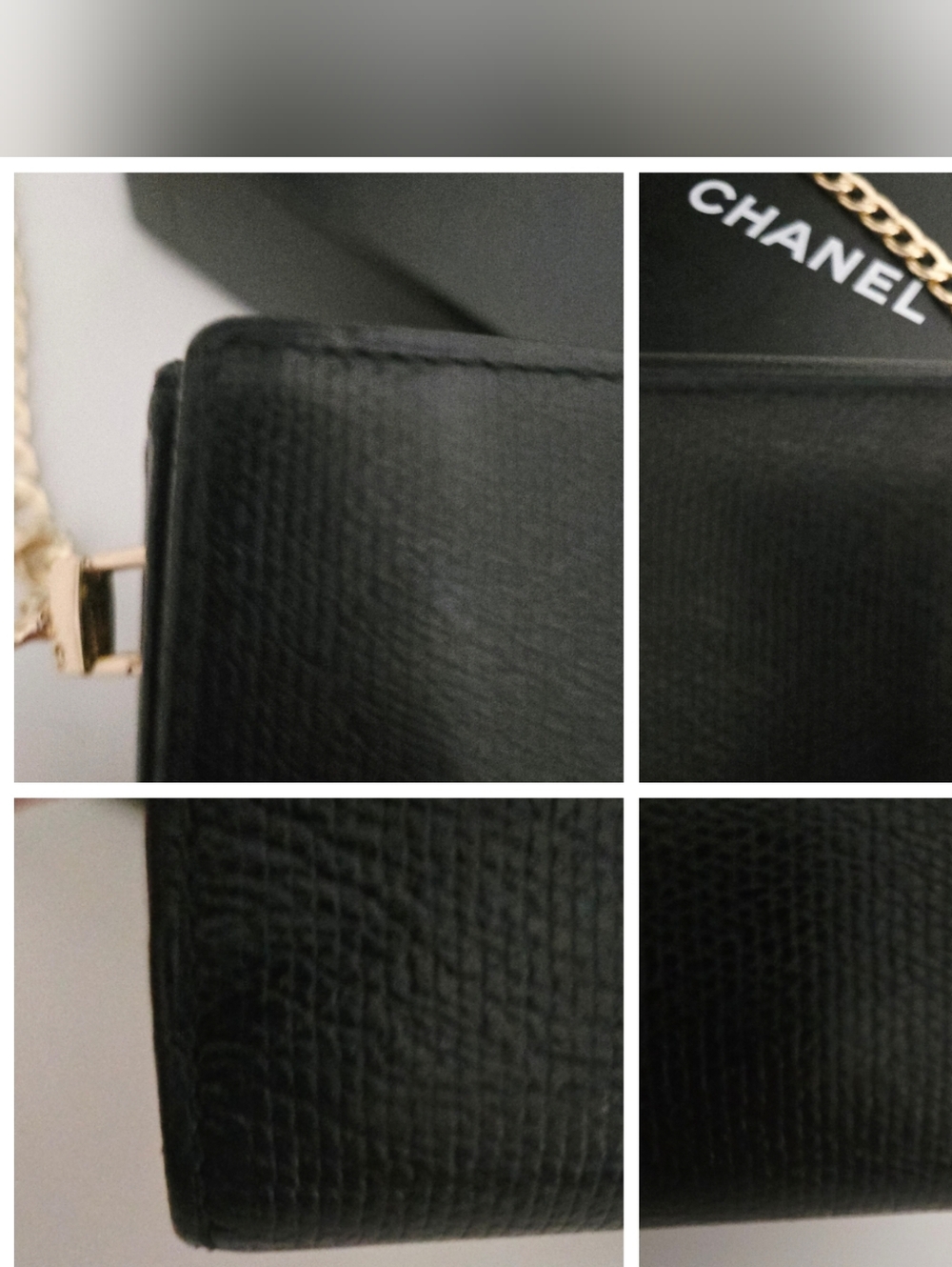 Authentic CHANEL CC Coco Black Gold Flap Wallet Clutch Crossbody WOC Card Holder - Picture 10 of 15